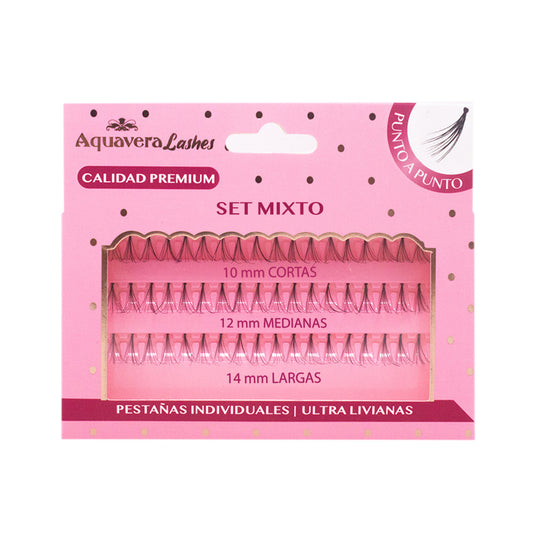 Pestañas Punto por Punto con Nudos Set Mixto